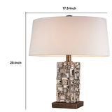 Benzara Table Lamp with Abstract Mirror Block Base, Bronze BM240307  Polyresin, Fabric BM240307