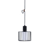 Pendant Ceiling with Wire Cage Frame and Frosted Glass, Black