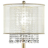 Benzara Floor Lamp with Hanging Crystal Accents, White and Gold BM240410  Metal and Fabric BM240410