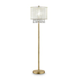 Benzara Floor Lamp with Hanging Crystal Accents, White and Gold BM240410  Metal and Fabric BM240410