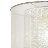 Benzara Ceiling Lamp with Hanging Crystal Accents, White and Clear BM240411  Metal and Fabric BM240411