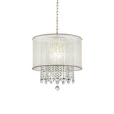 Ceiling Lamp with Hanging Crystal Accents, White and Clear