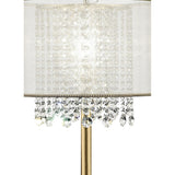 Benzara Table Lamp with Hanging Crystal Accents, White and Gold BM240412  Metal and Fabric BM240412