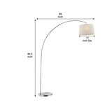 Benzara Floor Lamp with Arched Metal Body, Silver and Beige BM240413  Metal and Fabric BM240413