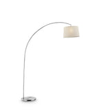 Benzara Floor Lamp with Arched Metal Body, Silver and Beige BM240413  Metal and Fabric BM240413