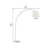 Benzara Floor Lamp with Arched Metal Body, Silver and White BM240414  Metal and Fabric BM240414