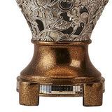 Benzara Table Lamp with Floral pattern Metal Body, Silver and Gold BM240417  Metal and Fabric BM240417