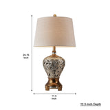 Benzara Table Lamp with Floral pattern Metal Body, Silver and Gold BM240417  Metal and Fabric BM240417