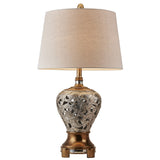 Table Lamp with Floral pattern Metal Body, Silver and Gold
