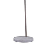 Benzara Floor Lamp with Curved Metal Frame and Drum Shade, Silver BM240435  Fabric, Marble and Metal BM240435