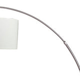 Benzara Floor Lamp with Curved Metal Frame and Drum Shade, Silver BM240435  Fabric, Marble and Metal BM240435