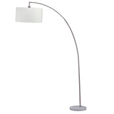 Floor Lamp with Curved Metal Frame and Drum Shade, Silver