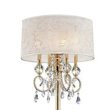 Benzara Floor Lamp with Crystal Accent and Baroque Printed Shade, Gold BM240436  Fabric, Crystal and Metal BM240436