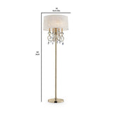 Benzara Floor Lamp with Crystal Accent and Baroque Printed Shade, Gold BM240436  Fabric, Crystal and Metal BM240436