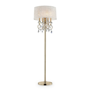 Benzara Floor Lamp with Crystal Accent and Baroque Printed Shade, Gold BM240436  Fabric, Crystal and Metal BM240436