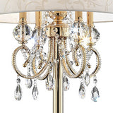 Benzara Table Lamp with Crystal Accent and Baroque Printed Shade, Gold BM240437  Fabric, Crystal and Metal BM240437