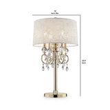 Benzara Table Lamp with Crystal Accent and Baroque Printed Shade, Gold BM240437  Fabric, Crystal and Metal BM240437