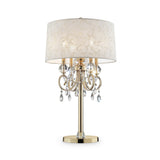 Table Lamp with Crystal Accent and Baroque Printed Shade, Gold