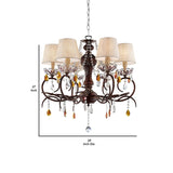 Benzara Ceiling Lamp with Scrolled Frame and 6 Bell Shade, Bronze BM240439  Fabric, Crystal and Metal BM240439