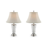 Benzara Table Lamp with Semi Fluted Glass Base, Set of 2, Off White BM240443  Glass, Metal and Fabric BM240443