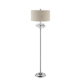 Benzara Floor Lamp with Starburst Crystal Accent, Gray and Silver BM240452  Metal, Crystal and Fabric BM240452