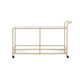 Benzara Serving Cart with 2 Tier Design and Metal Frame, Gold BM252696 Gold Metal, Glass and Mirror BM252696