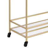 Benzara Serving Cart with 2 Tier Design and Metal Frame, Gold BM252696 Gold Metal, Glass and Mirror BM252696