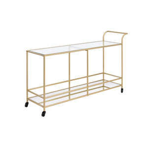 Benzara Serving Cart with 2 Tier Design and Metal Frame, Gold BM252696 Gold Metal, Glass and Mirror BM252696