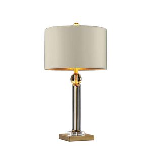 Benzara Table Lamp with Drum Shade and Crystal Ball Accent, Gold and Cream BM252766 Gold and Cream Metal and Crystal BM252766