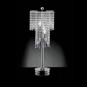 Benzara Table Lamp with Droplet Crystal Accents and Sleek Support, Silver BM252772 Silver Metal and Crystal BM252772