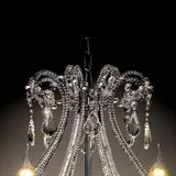 Benzara Ceiling Lamp with Scrolled Design and Crystal Droplets, Silver BM252773 Silver Ceramic and Crystal BM252773