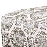 Benzara Ottoman with Floral Medallions Pattern and Welt Trim, Off White BM252859 White Wood and Fabric BM252859