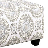 Benzara Ottoman with Floral Medallions Pattern and Welt Trim, Off White BM252859 White Wood and Fabric BM252859