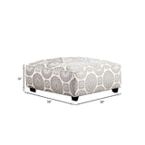 Benzara Ottoman with Floral Medallions Pattern and Welt Trim, Off White BM252859 White Wood and Fabric BM252859