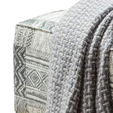 Benzara Ottoman with Woven Tribal Pattern Fabric and Welt Trim, Gray BM252861 Gray Wood and Fabric BM252861