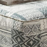 Benzara Ottoman with Woven Tribal Pattern Fabric and Welt Trim, Gray BM252861 Gray Wood and Fabric BM252861