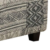 Benzara Ottoman with Woven Tribal Pattern Fabric and Welt Trim, Gray BM252861 Gray Wood and Fabric BM252861