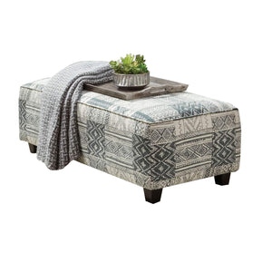 Benzara Ottoman with Woven Tribal Pattern Fabric and Welt Trim, Gray BM252861 Gray Wood and Fabric BM252861