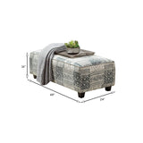 Benzara Ottoman with Woven Tribal Pattern Fabric and Welt Trim, Gray BM252861 Gray Wood and Fabric BM252861