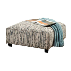 Benzara Ottoman with Woven Striped Pattern Fabric and Welt Trim, Gray BM252862 Gray Wood and Fabric BM252862