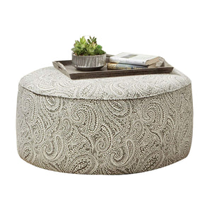 Benzara Ottoman with Paisley Fabric and Drum Style, Green BM252863 Green Wood and Fabric BM252863