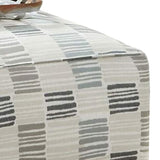 Benzara Ottoman with Woven Striped Fabric and Welt Trim, White and Gray BM252864 White and Gray Wood and Fabric BM252864