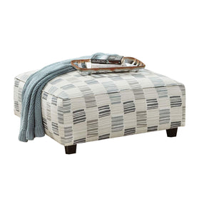 Benzara Ottoman with Woven Striped Fabric and Welt Trim, White and Gray BM252864 White and Gray Wood and Fabric BM252864