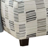 Benzara Ottoman with Woven Striped Fabric and Welt Trim, White and Gray BM252864 White and Gray Wood and Fabric BM252864