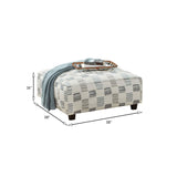 Benzara Ottoman with Woven Striped Fabric and Welt Trim, White and Gray BM252864 White and Gray Wood and Fabric BM252864