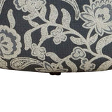 Benzara Ottoman with Floral Fabric and Drum Style, Blue and White BM252866 Blue and White Wood and Fabric BM252866