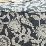 Benzara Ottoman with Floral Fabric and Drum Style, Blue and White BM252866 Blue and White Wood and Fabric BM252866