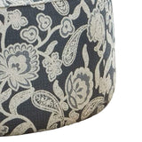 Benzara Ottoman with Floral Fabric and Drum Style, Blue and White BM252866 Blue and White Wood and Fabric BM252866