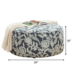 Benzara Ottoman with Floral Fabric and Drum Style, Blue and White BM252866 Blue and White Wood and Fabric BM252866