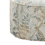 Benzara Ottoman with Leaves Print Fabric and Drum Style, Cream BM252869 Cream Wood and Fabric BM252869